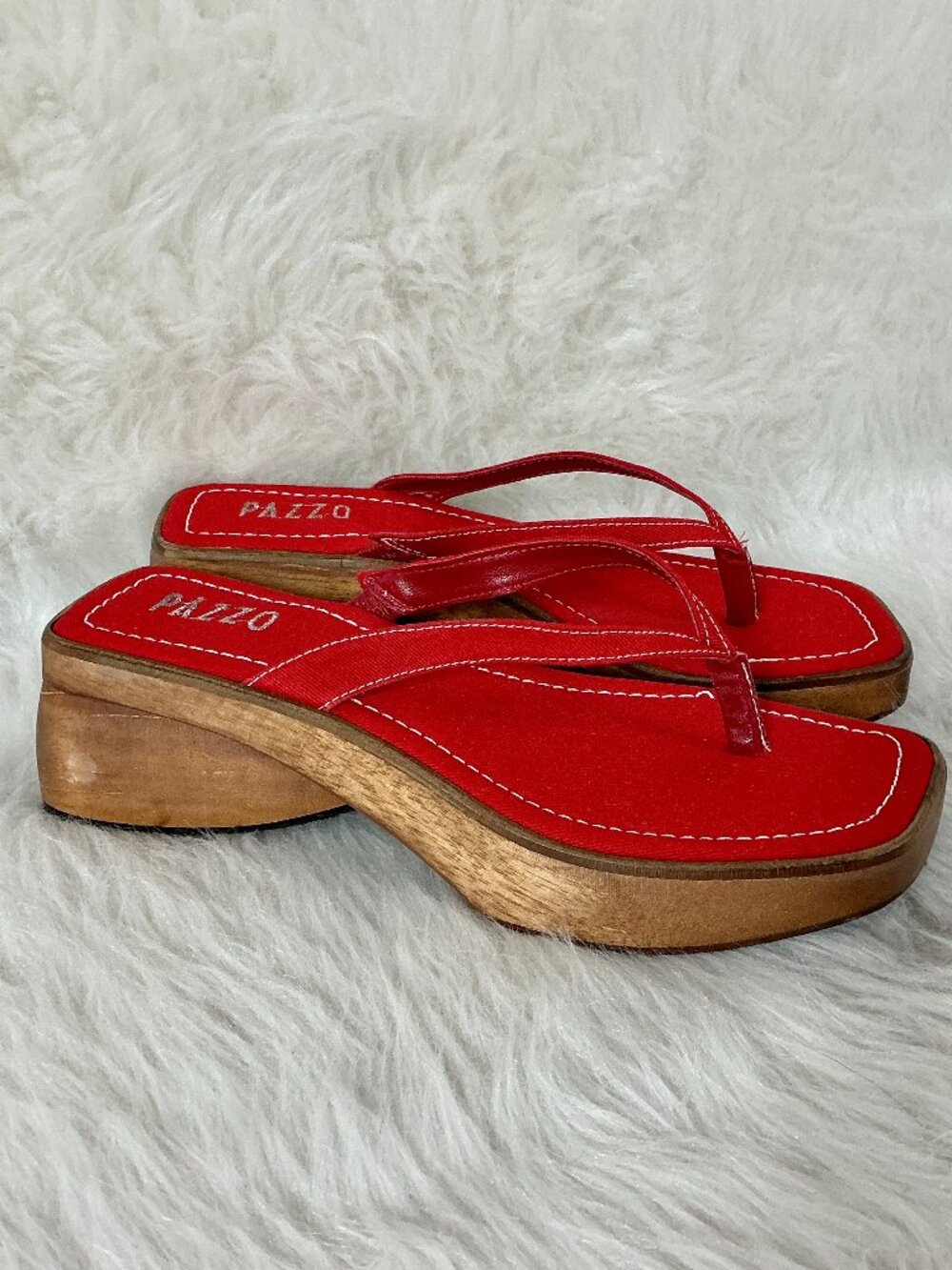 Retro Pazzo Red Thong Wood Structural Heel Sandals 8.5